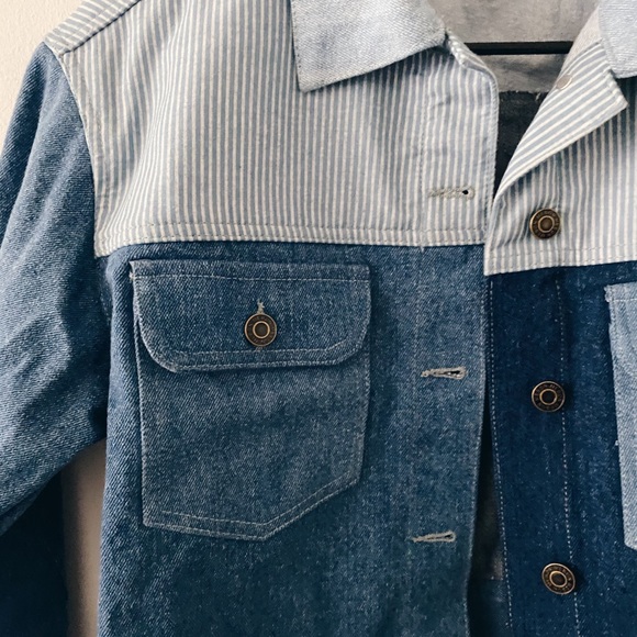 Vintage colorblock cropped jean jacket - Picture 3 of 4